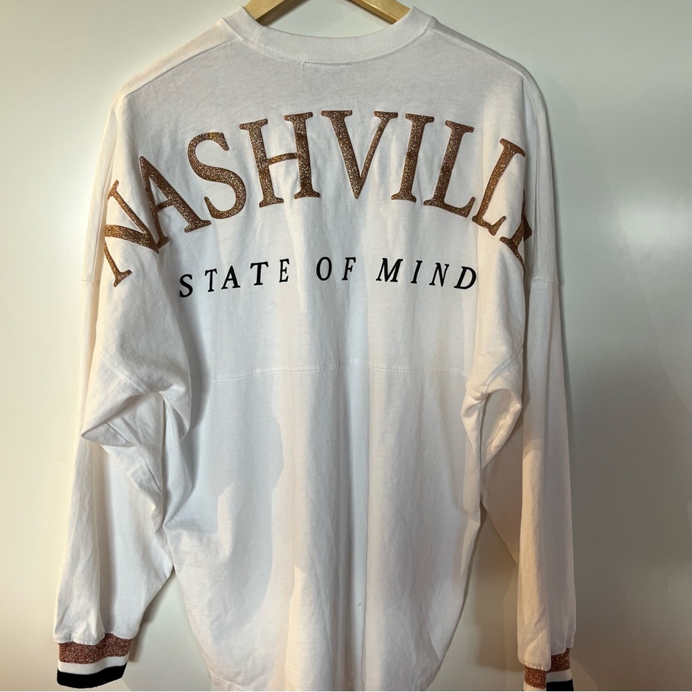 Spirit Jersey Nashville State of Mind Oversized Long Sleeve Top White Glitter